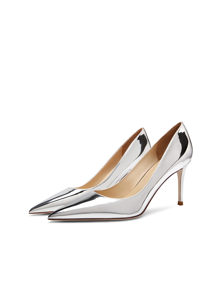 Premium custom leather mirror finish patent leather silver high heels Contact customer service for specific dimensions