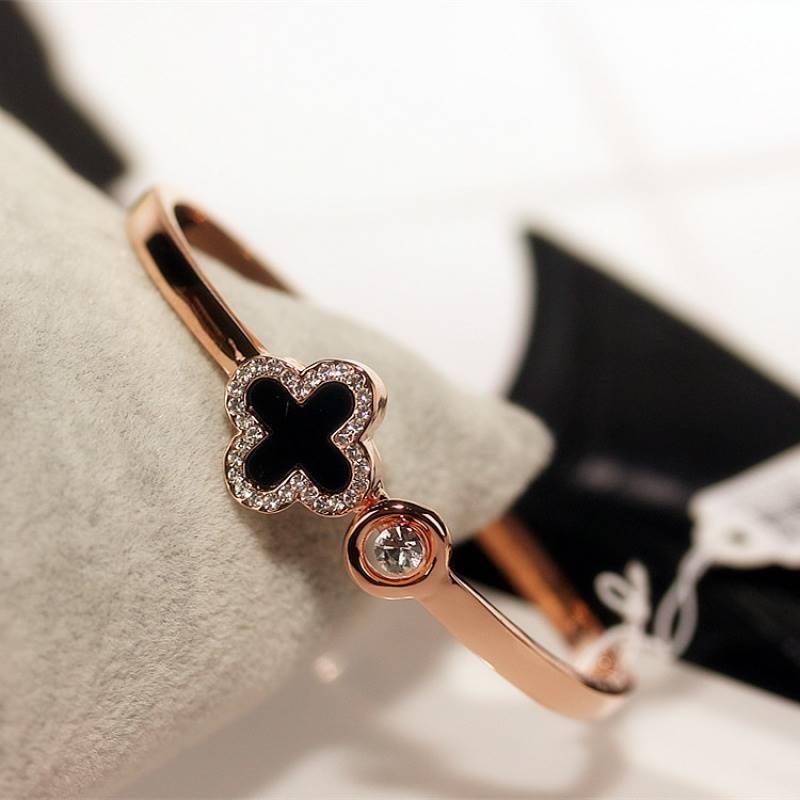 New Rose Gold Bracelet Simple Four Leaf Flower Open Bracelet