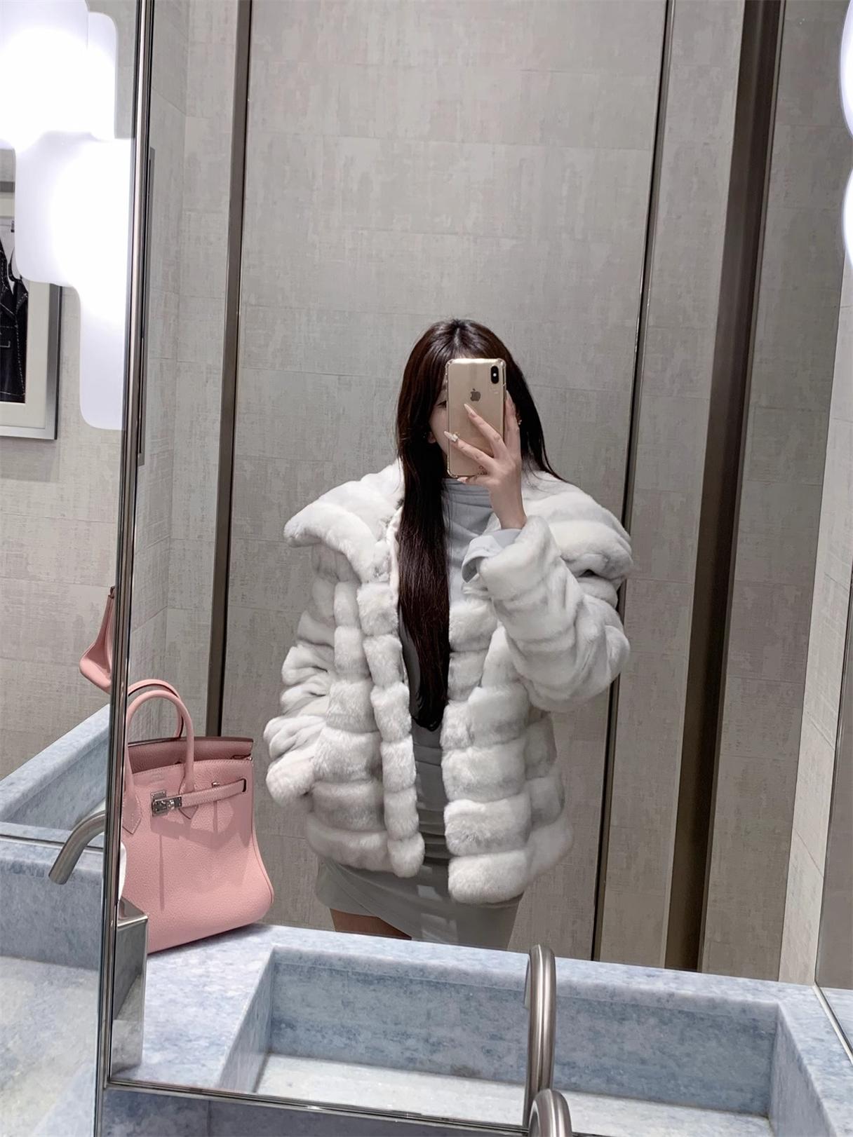 Premium [Ice Grey Amber] Otter Rabbit Fur Grass Coat Women's 2024 Winter Thick Fur Coat