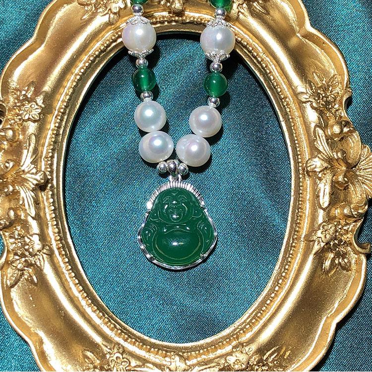 Pearl necklace + agate Buddha pendant to protect the peace, longevity, a good gift for elders