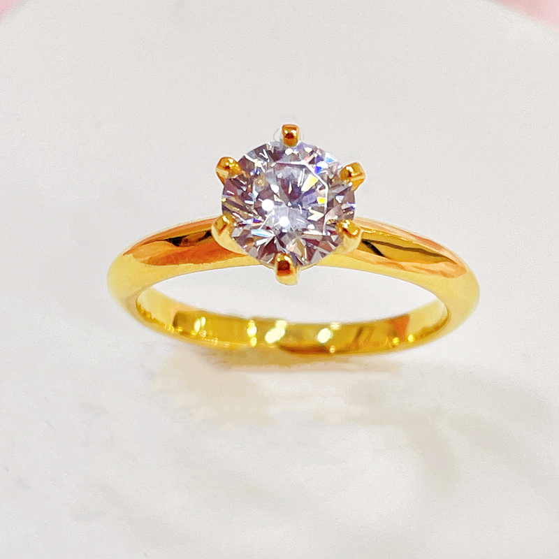 999 foot gold diamond studded classic six claw gold ring