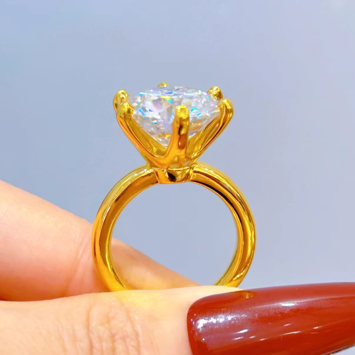 999 gold studded with diamonds, 5g classic six claw ring, luxurious and grand proposal gift