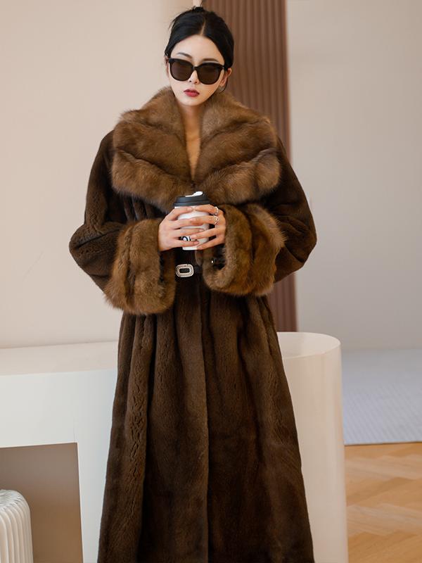 Imported velvet, mink fur coat, temperament long jacket