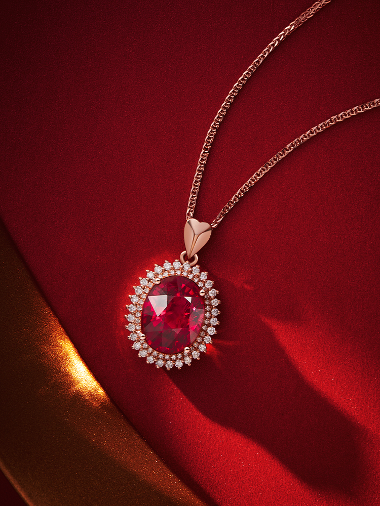 Pigeon Blood Red Tourmaline 18K Gold Diamond Necklace Pendant Women's Natural Gem