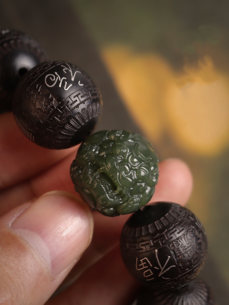 Ebony Hotan Jade Pixiu Hand String Buddha Beads Good Luck Father's Day Premium Gift