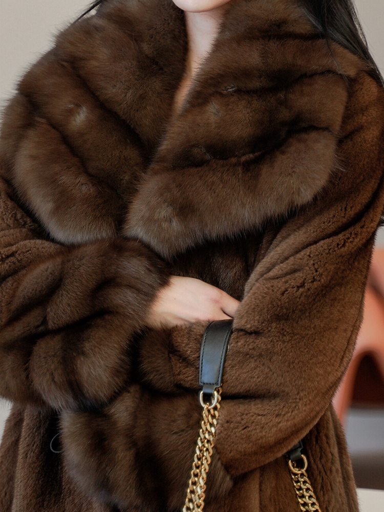 Imported velvet, mink fur coat, temperament long jacket