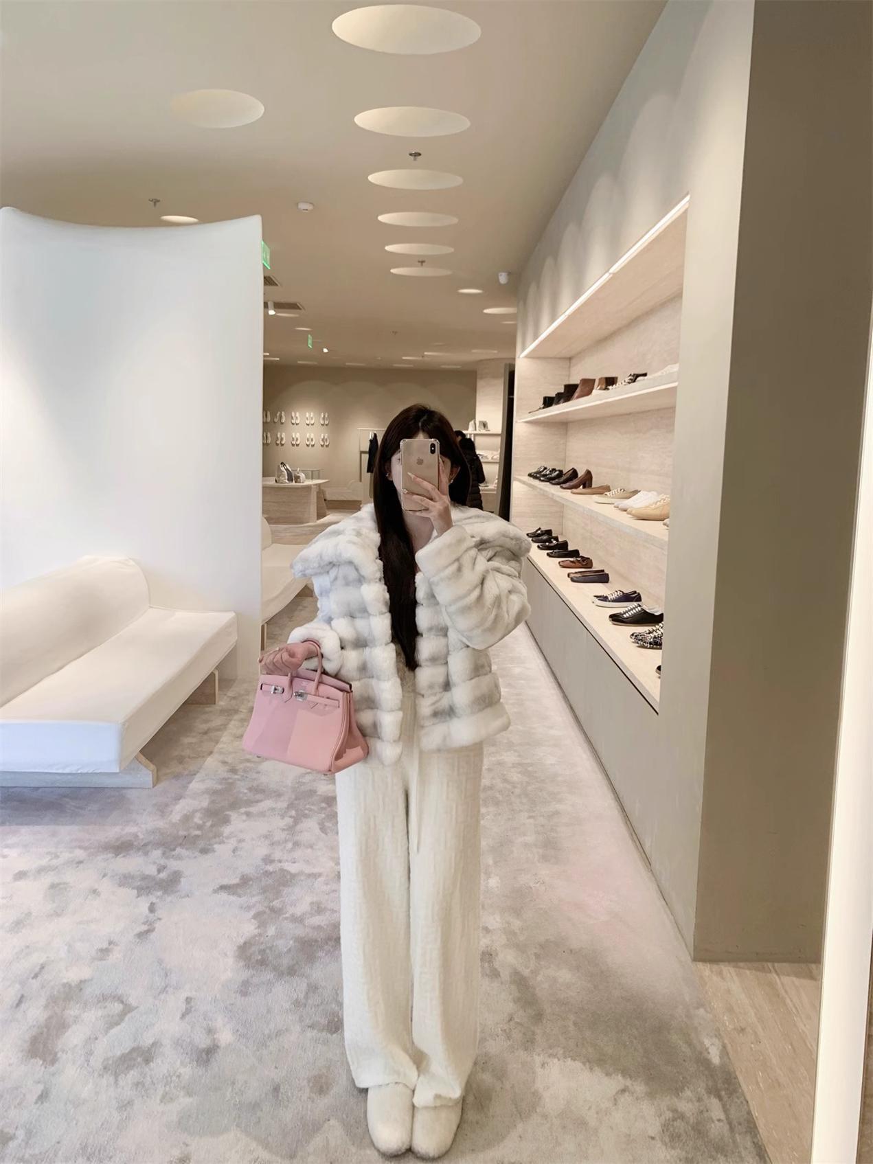 Premium [Ice Grey Amber] Otter Rabbit Fur Grass Coat Women's 2024 Winter Thick Fur Coat