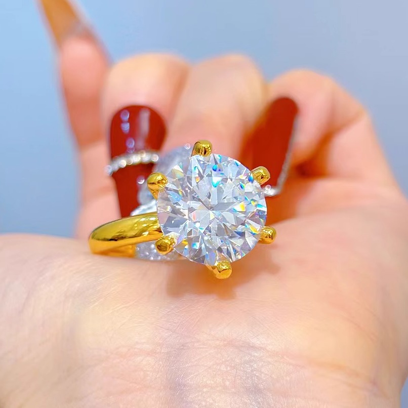 999 gold studded with diamonds, 5g classic six claw ring, luxurious and grand proposal gift