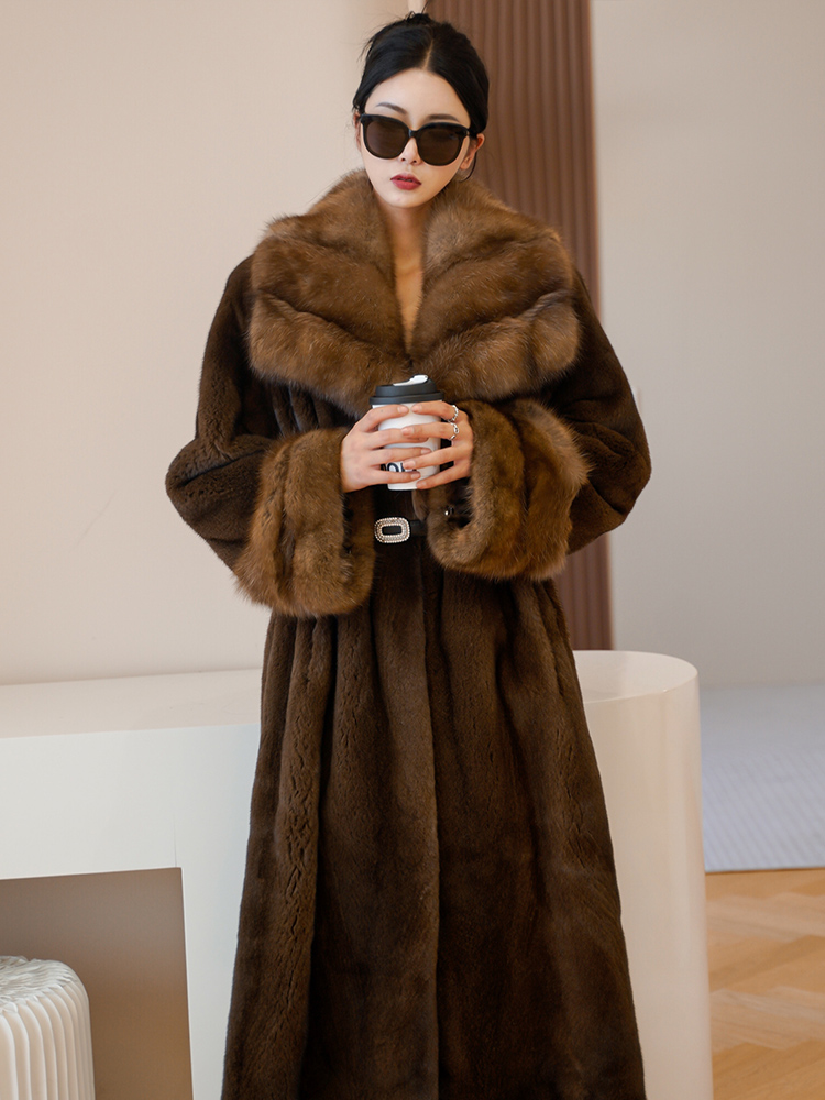 Imported velvet, mink fur coat, temperament long jacket