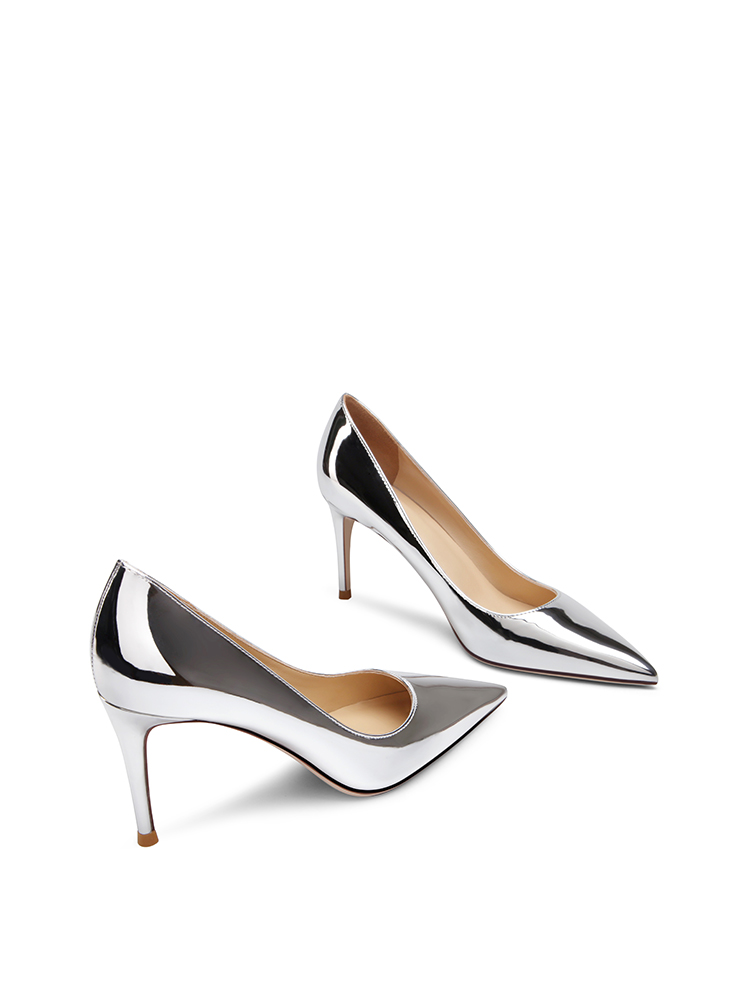 Premium custom leather mirror finish patent leather silver high heels Contact customer service for specific dimensions