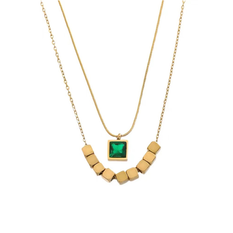 Unique Design Double layer Small Square Collar Neck Chain Fashion Personality Advanced Emerald Necklace