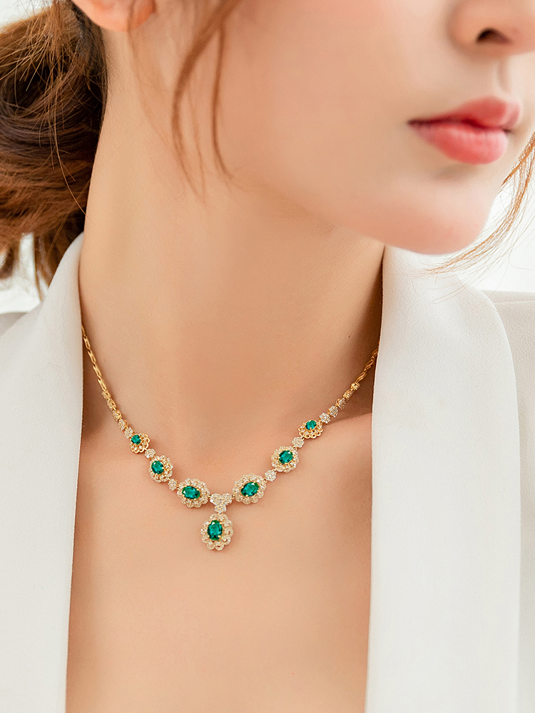 Natural Emerald Necklace with 18K Gold Colorful Treasure and Diamond Neckchain,