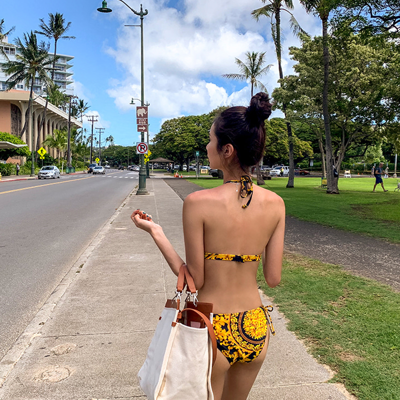 Korean Steel Bracelet Small Chest Two Piece Bikini Split Three Point Swimsuit for Women