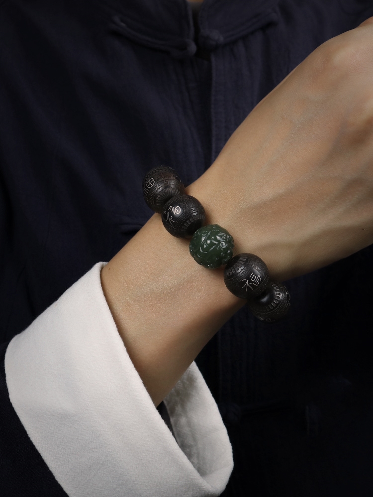 Ebony Hotan Jade Pixiu Hand String Buddha Beads Good Luck Father's Day Premium Gift