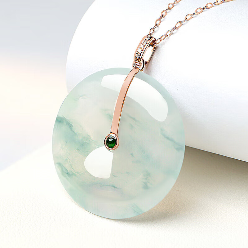 18K gold inlaid jadeite pendant rose gold inlaid jadeite peace button women's jade pendant 
