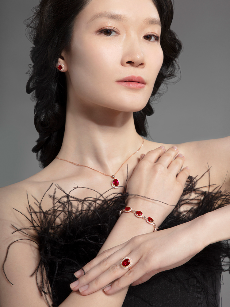 Pigeon Blood Red Tourmaline 18K Gold Diamond Necklace Pendant Women's Natural Gem