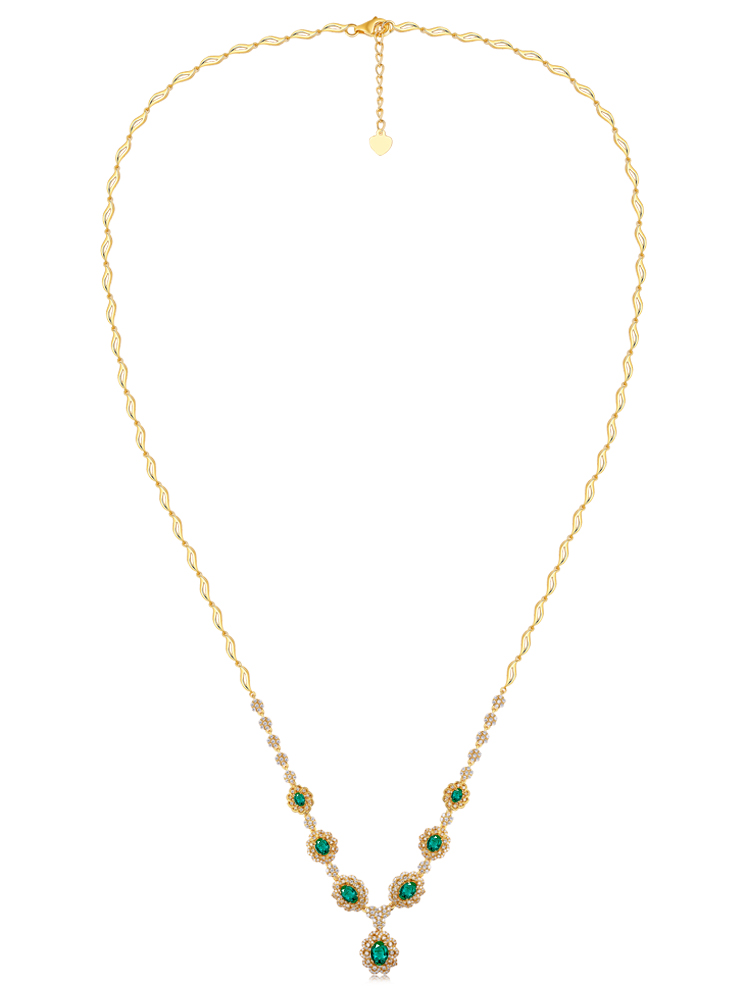 Natural Emerald Necklace with 18K Gold Colorful Treasure and Diamond Neckchain,
