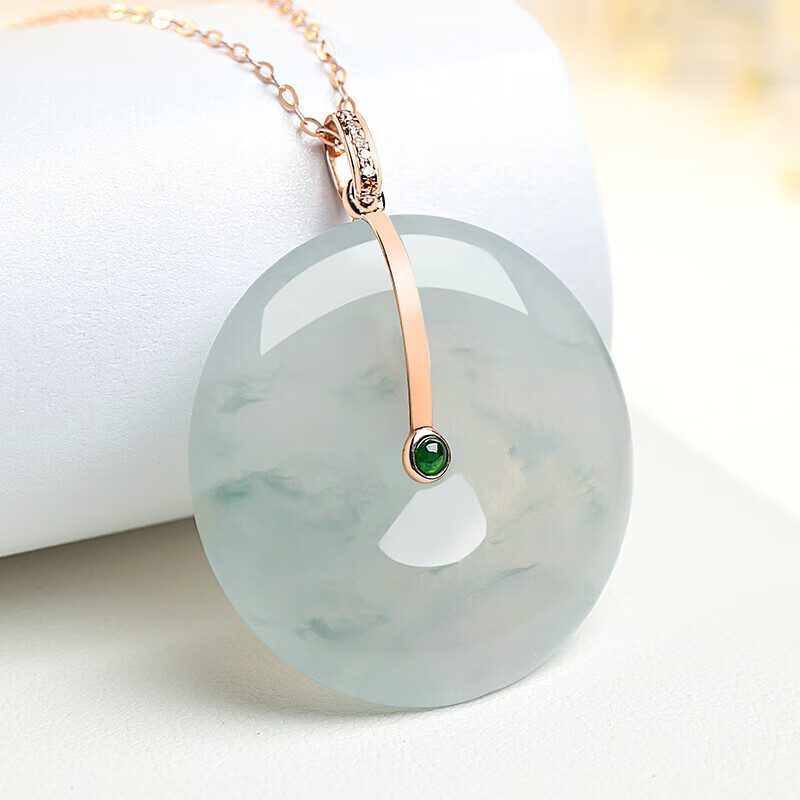 18K gold inlaid jadeite pendant rose gold inlaid jadeite peace button women's jade pendant 
