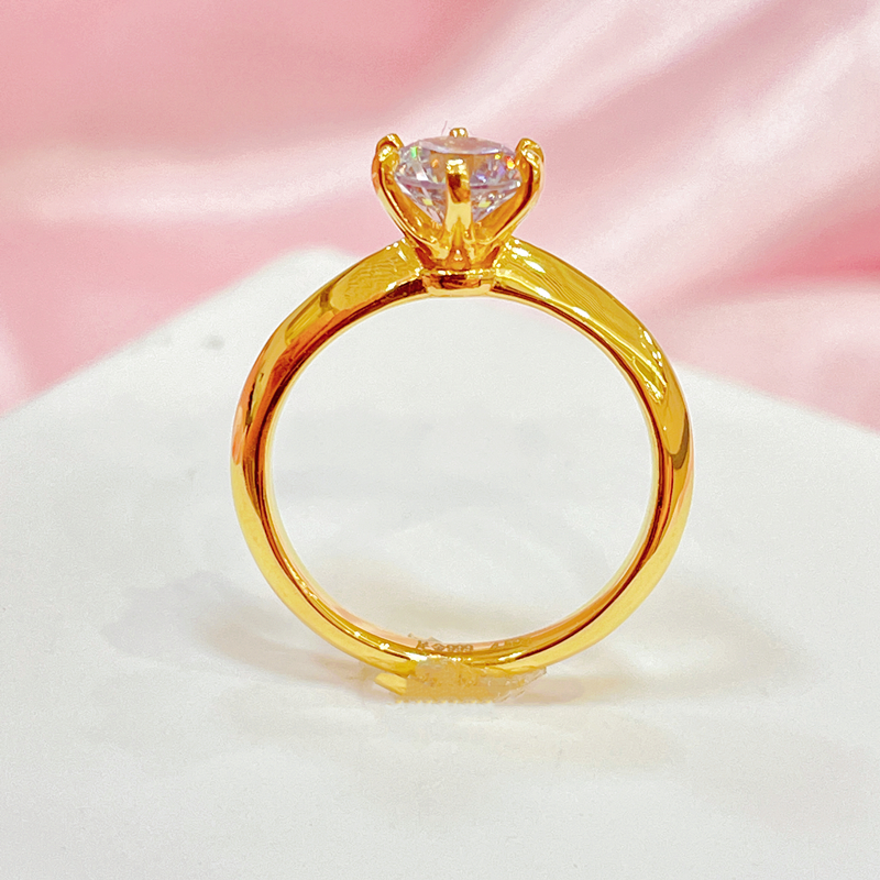 999 foot gold diamond studded classic six claw gold ring