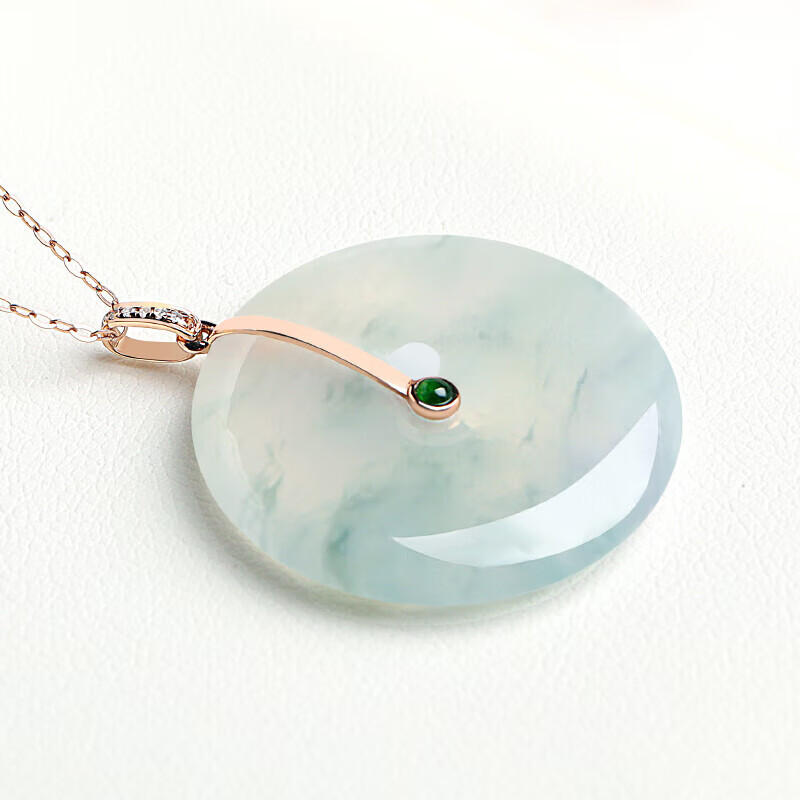18K gold inlaid jadeite pendant rose gold inlaid jadeite peace button women's jade pendant 