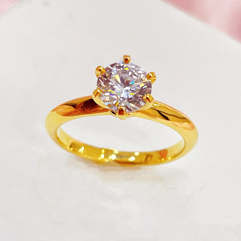 999 foot gold diamond studded classic six claw gold ring
