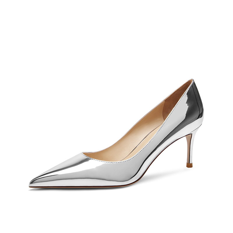 Premium custom leather mirror finish patent leather silver high heels Contact customer service for specific dimensions