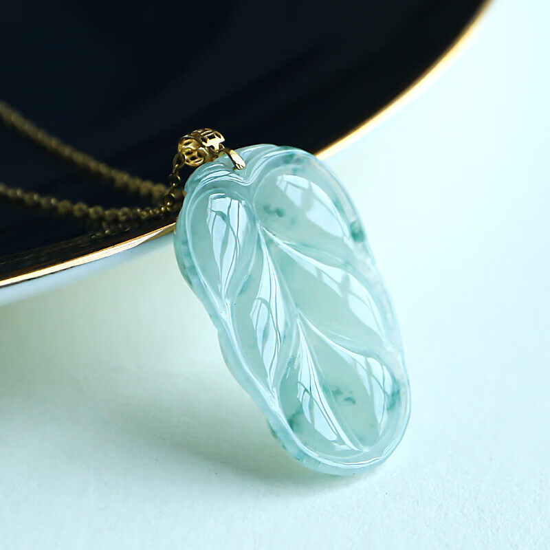 18K Gold with Jadeite Pendant Ice Translucent Floating Flower Golden Branches Jade Leaves Leaves Jade Pendant