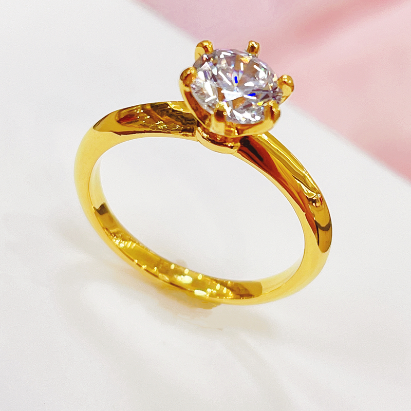 999 foot gold diamond studded classic six claw gold ring