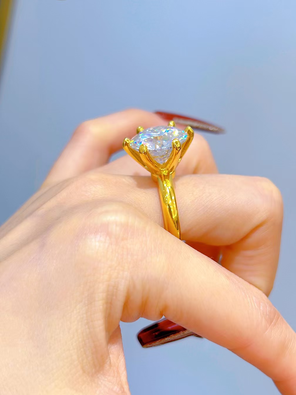 999 gold studded with diamonds, 5g classic six claw ring, luxurious and grand proposal gift