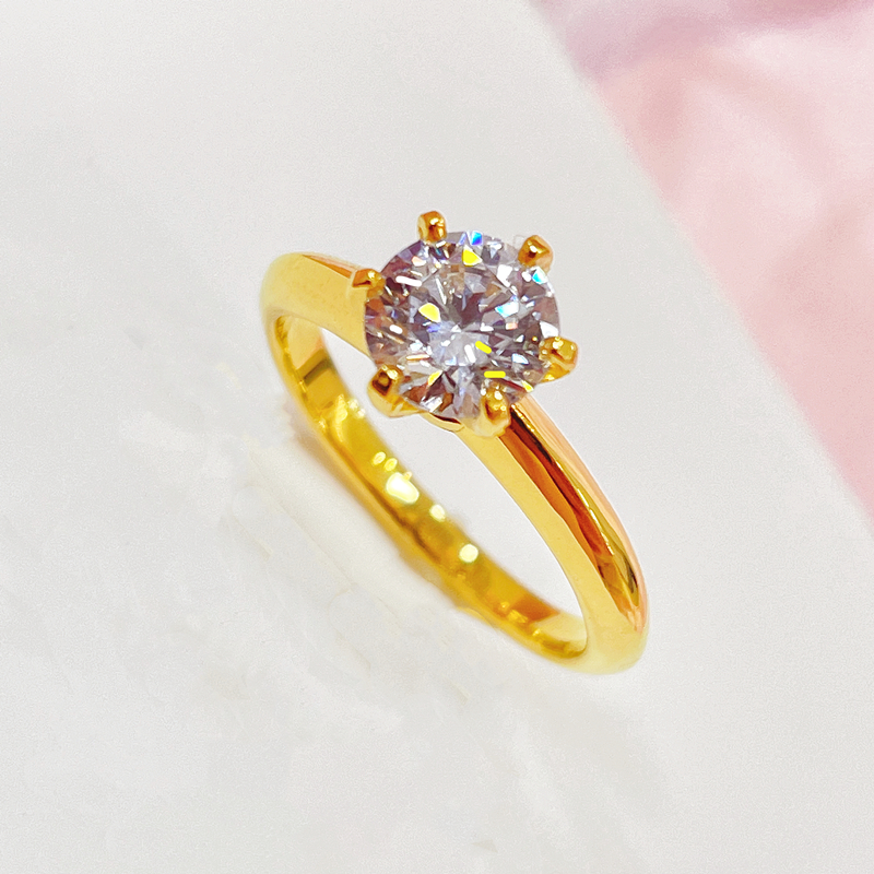 999 foot gold diamond studded classic six claw gold ring