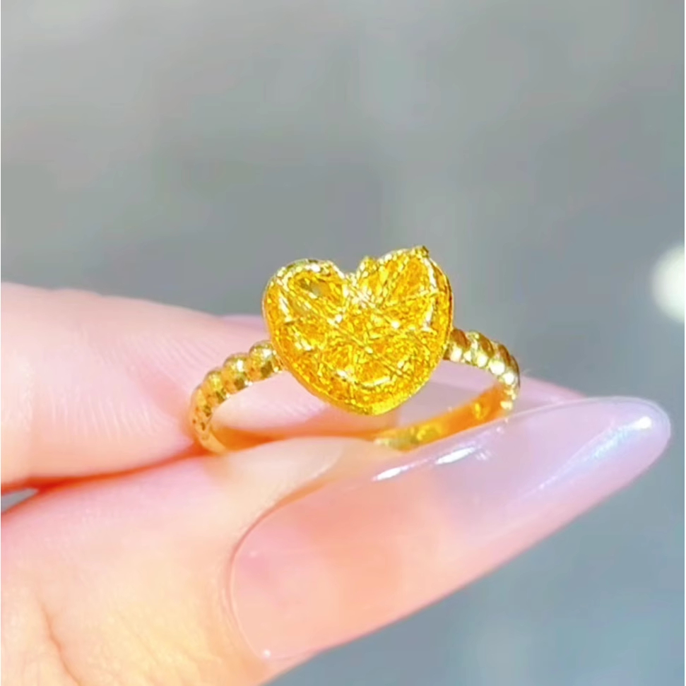 New Heart shaped 24k Pure Gold Ring as a Christmas Gift for Girlfriend