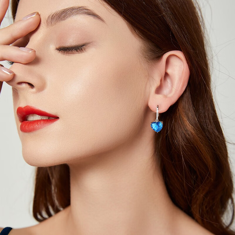Royal Blue Topa Stone Ocean Heart Platinum Earrings Gift for Girlfriend Rose Gift Box