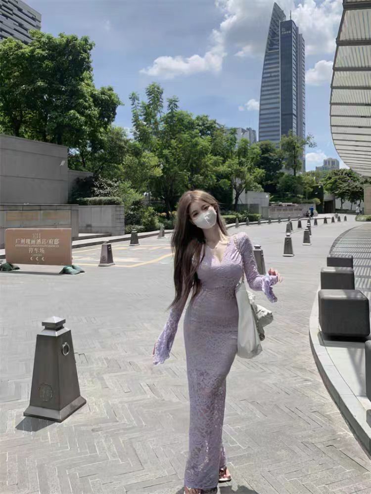 Advanced customization 2024 new French style lace jumpsuit long skirt