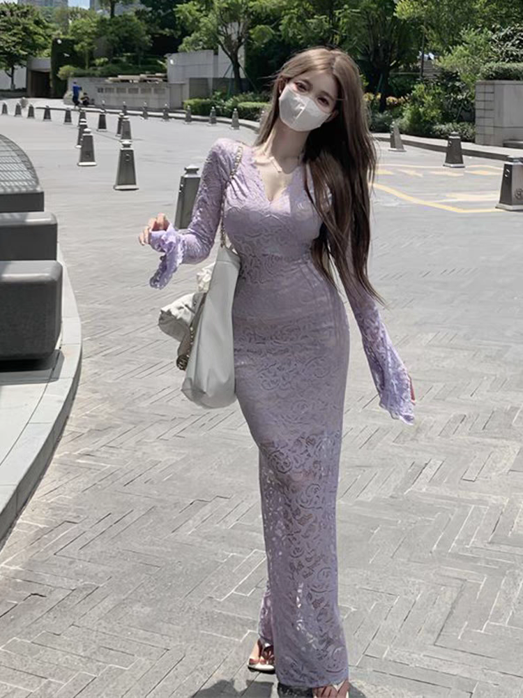 Advanced customization 2024 new French style lace jumpsuit long skirt