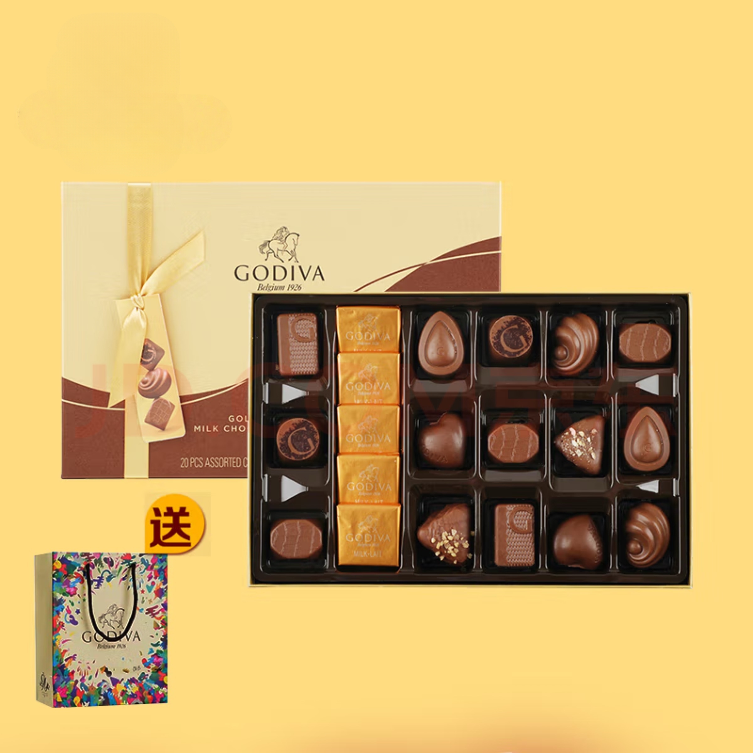 Milk chocolate gift box with 20 Belgian imported snacks