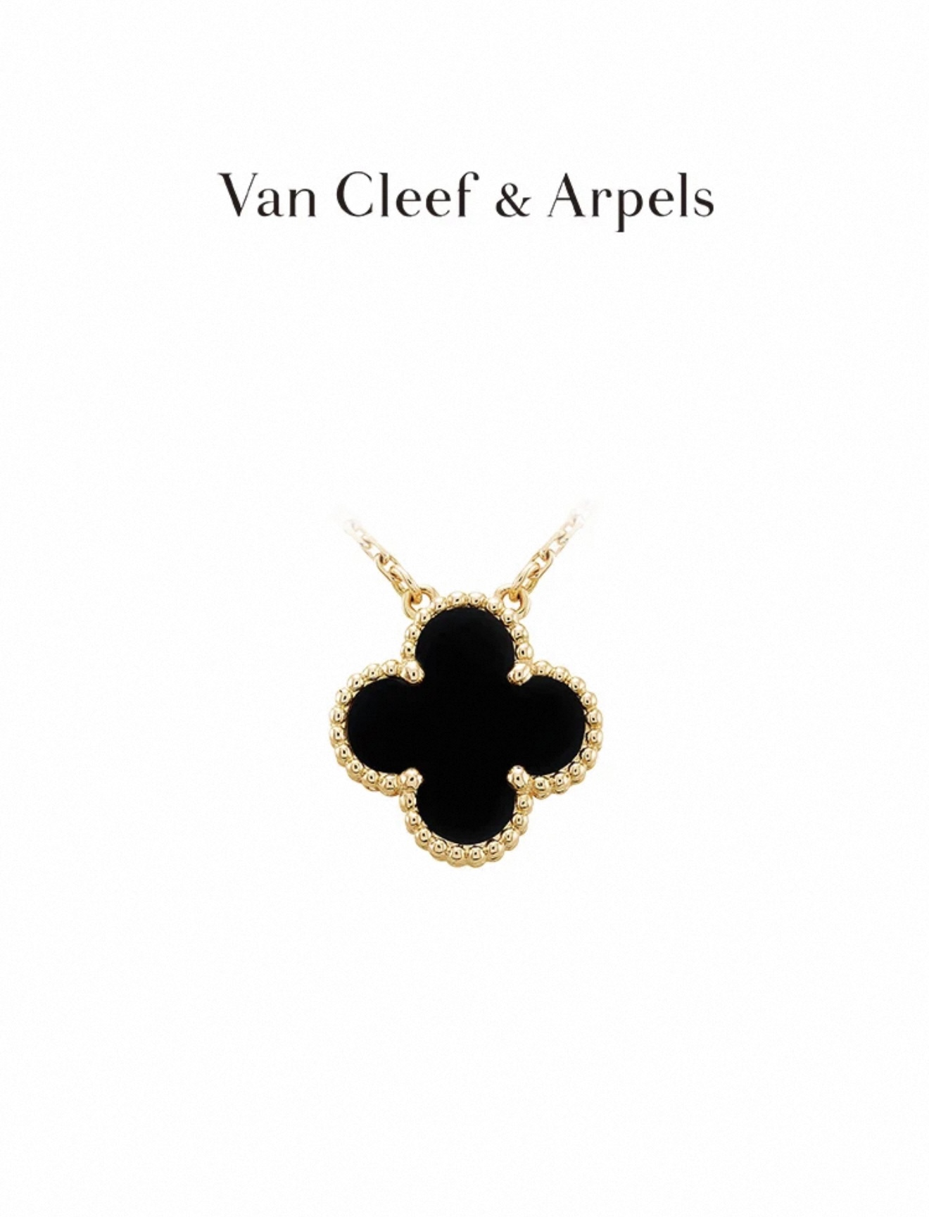 Van Gogh Black Agate 18K Gold Lucky Clover Pendant, medieval collarbone chain, women's necklace