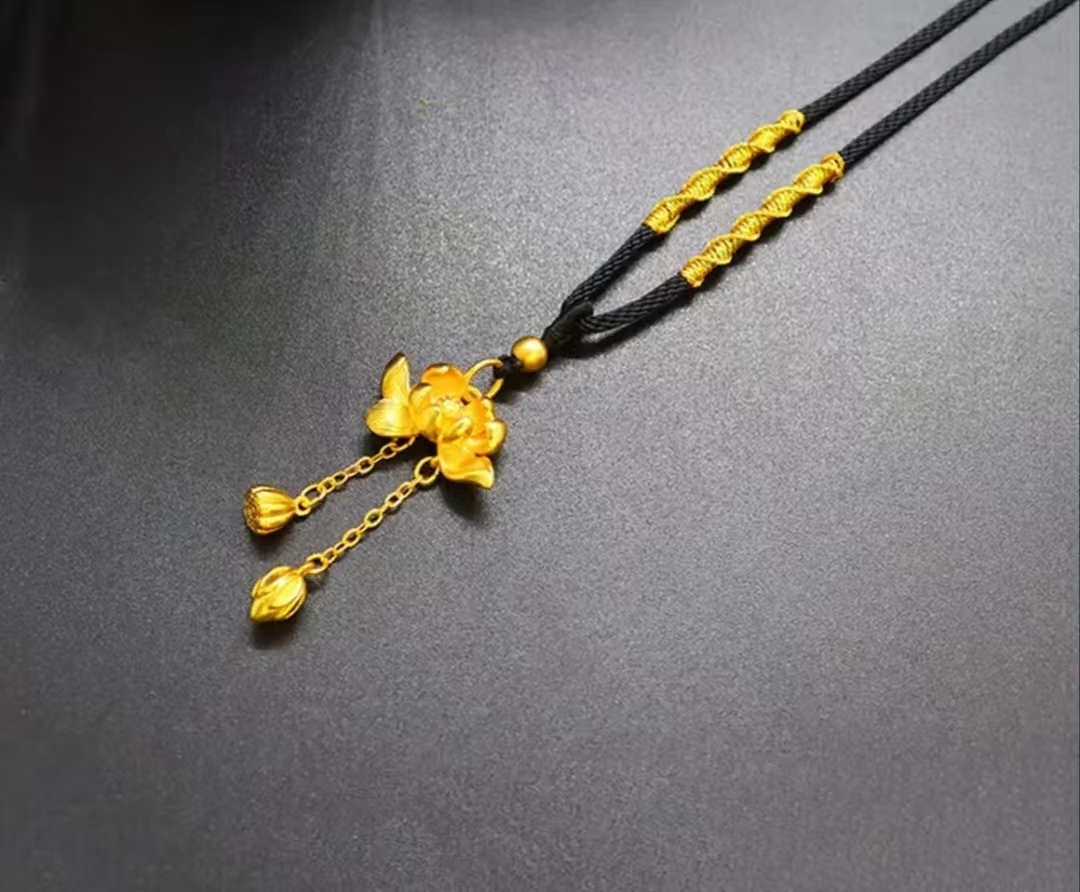 Two Worldly Joyful Lotus Gold Necklace Women's New Birthday Gift for Girlfriend