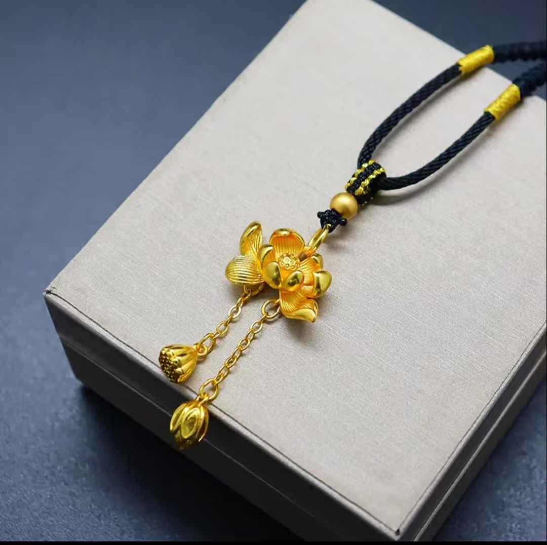 Two Worldly Joyful Lotus Gold Necklace Women's New Birthday Gift for Girlfriend