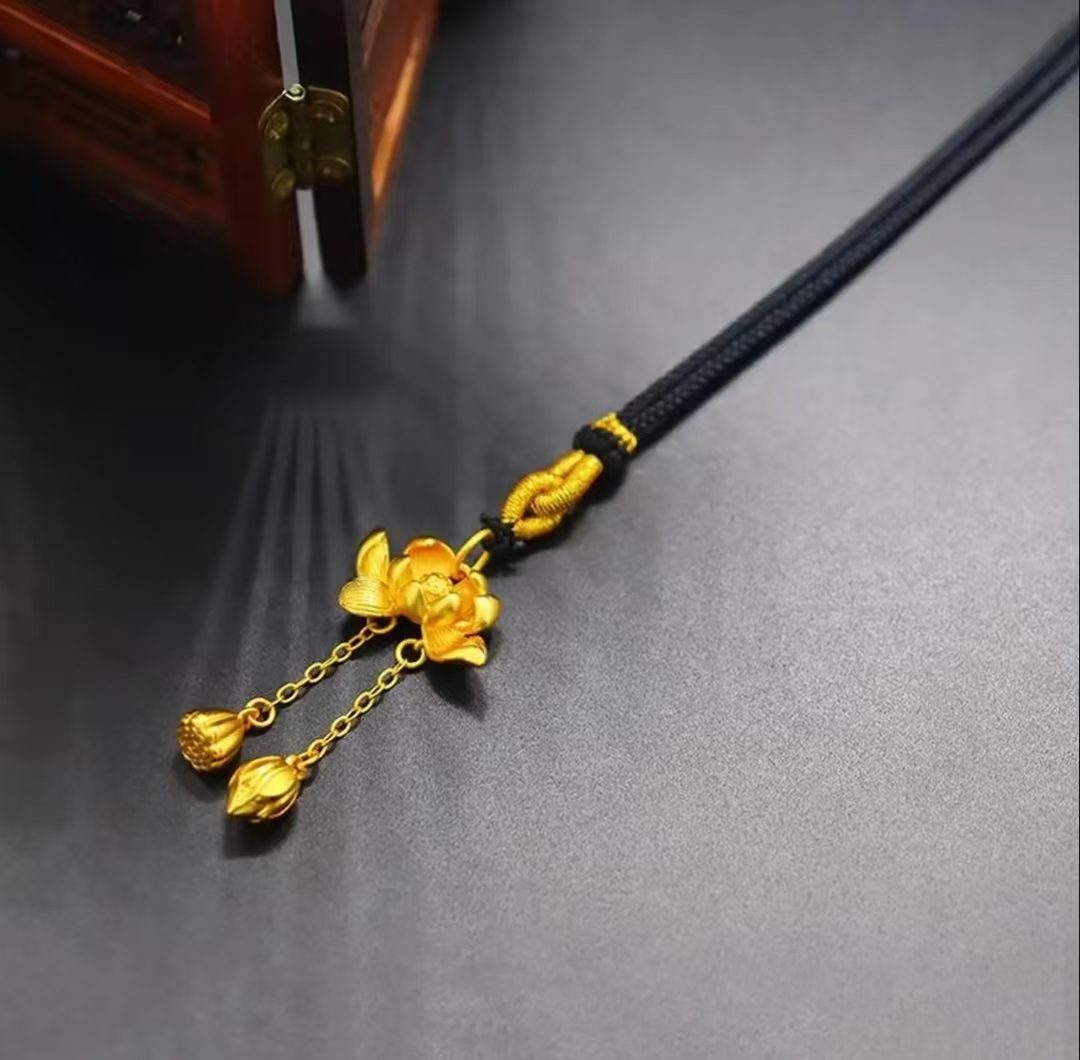 Two Worldly Joyful Lotus Gold Necklace Women's New Birthday Gift for Girlfriend