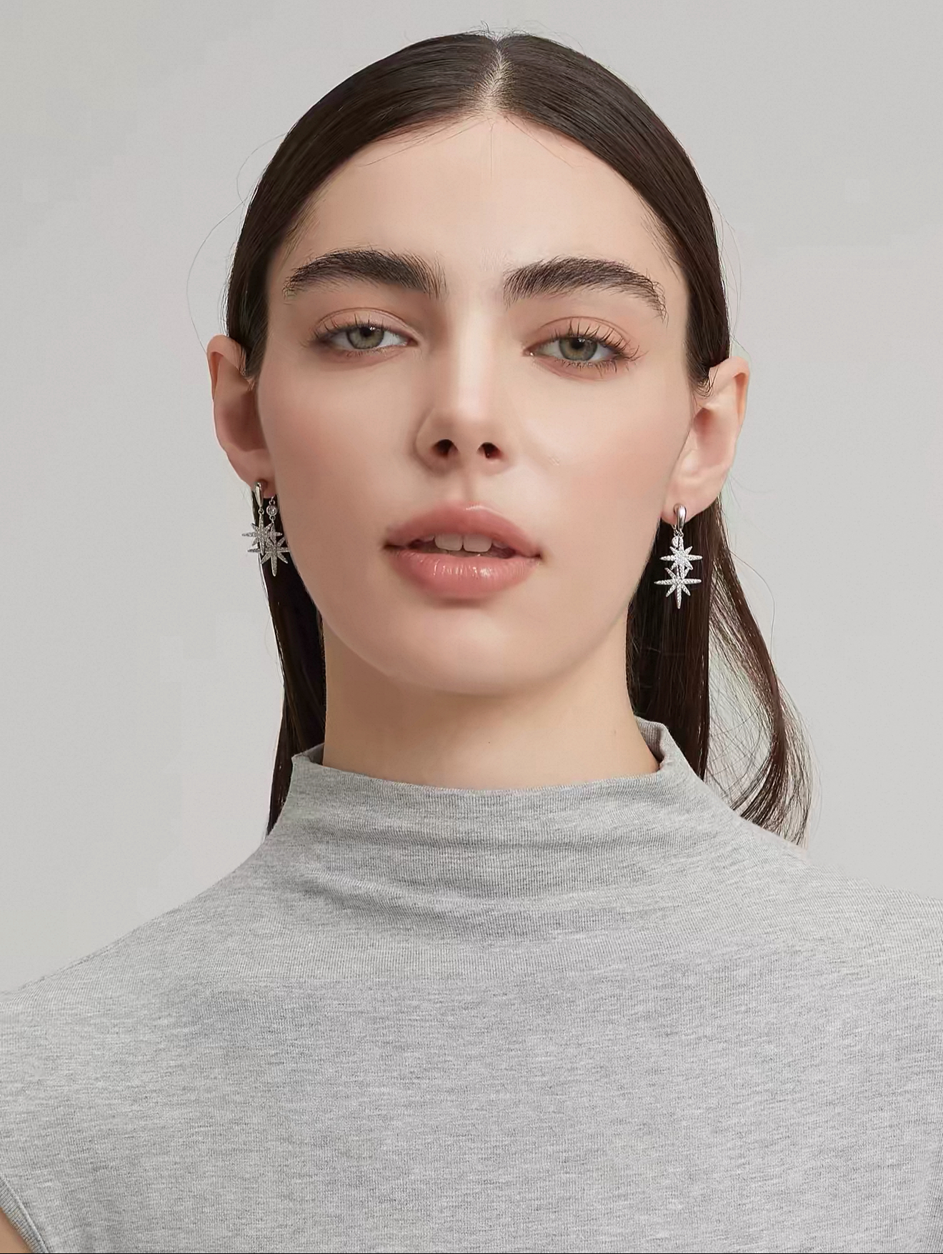 High end, super sparkling, exquisite octagonal star silver diamond studded earrings, earrings