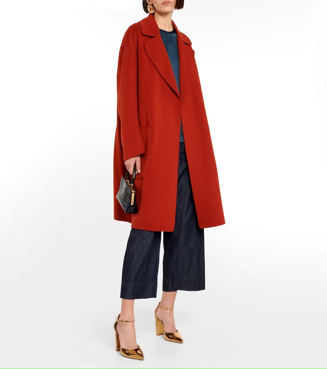 Fashionable classic silhouette bathrobe style cashmere coat