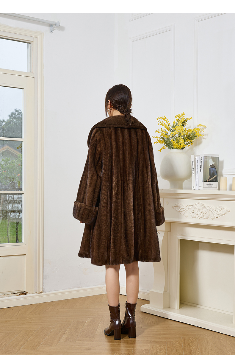 Imported mink coat, women's whole mink, medium long style, lapel fur, young style