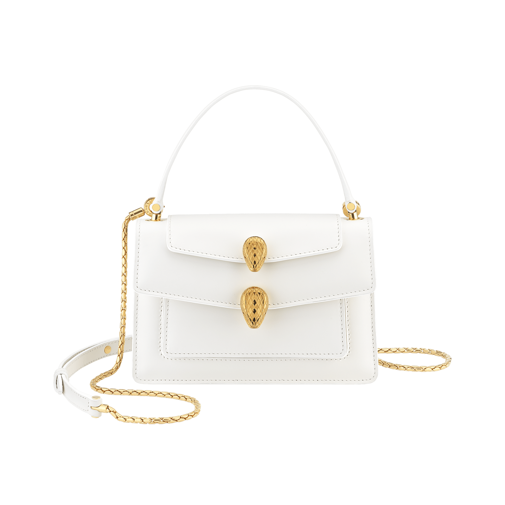 A brand new white calf leather waist bag made of ancient gold-plated brass