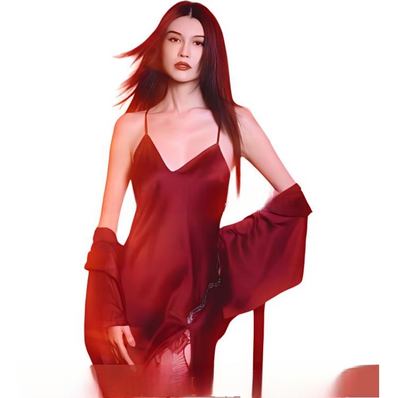 Year of the Snake Limited Series Shiny Decorative Satin Strap Sleeping Skirt for Women in Wine Red