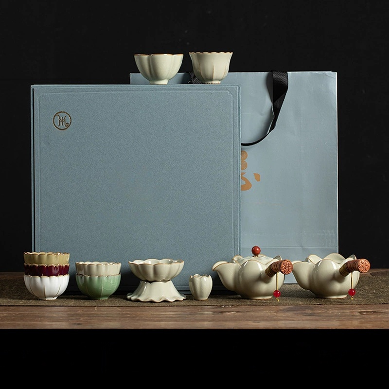 Jingdezhen high-end Ru kiln tea set gift box set