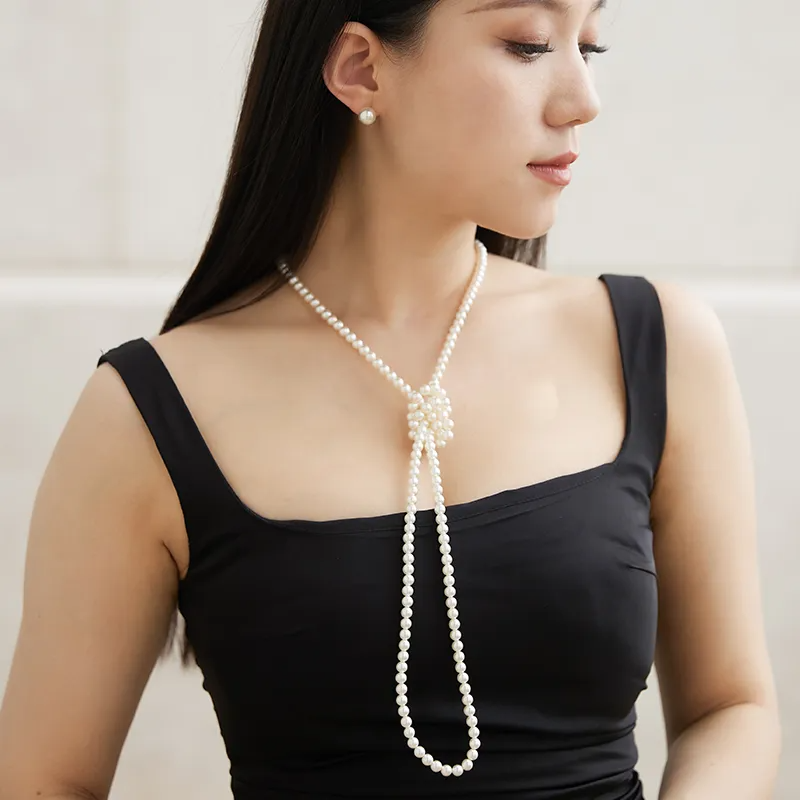 Extra long pearl necklace Baroque two sided light pearl necklace