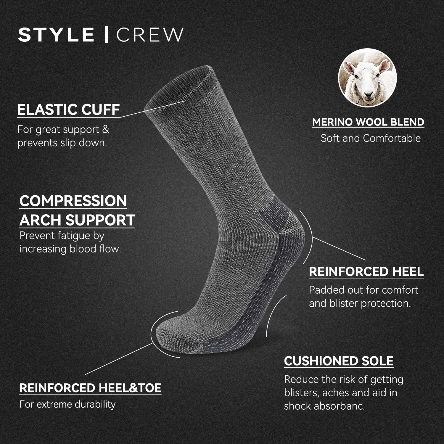 Socks 3 Pack Daze Crew Thick Cushioned Warm Wool Hiking Socks