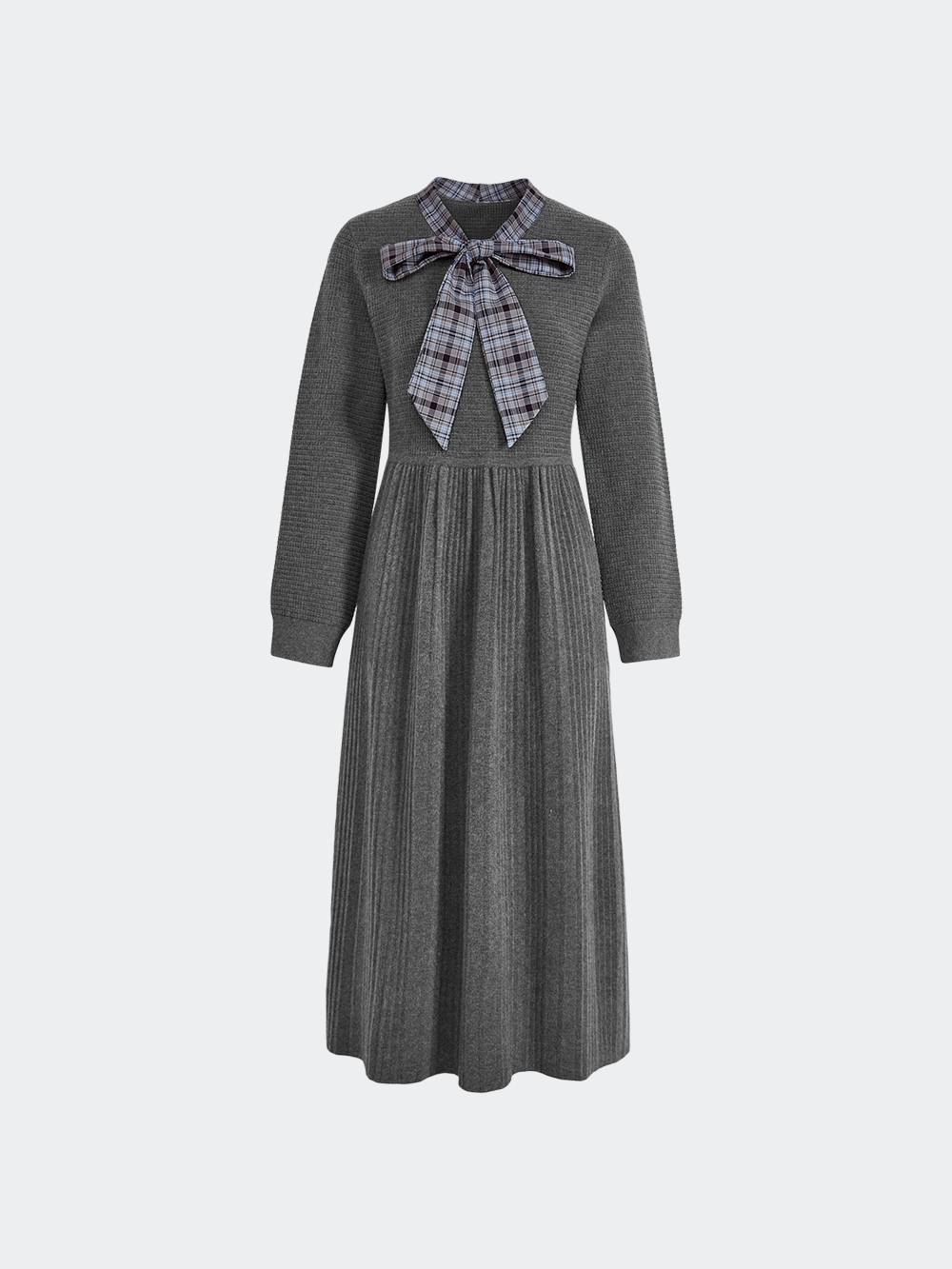 Plaid Ribbon Tie Knit Dress – KUOSE.com