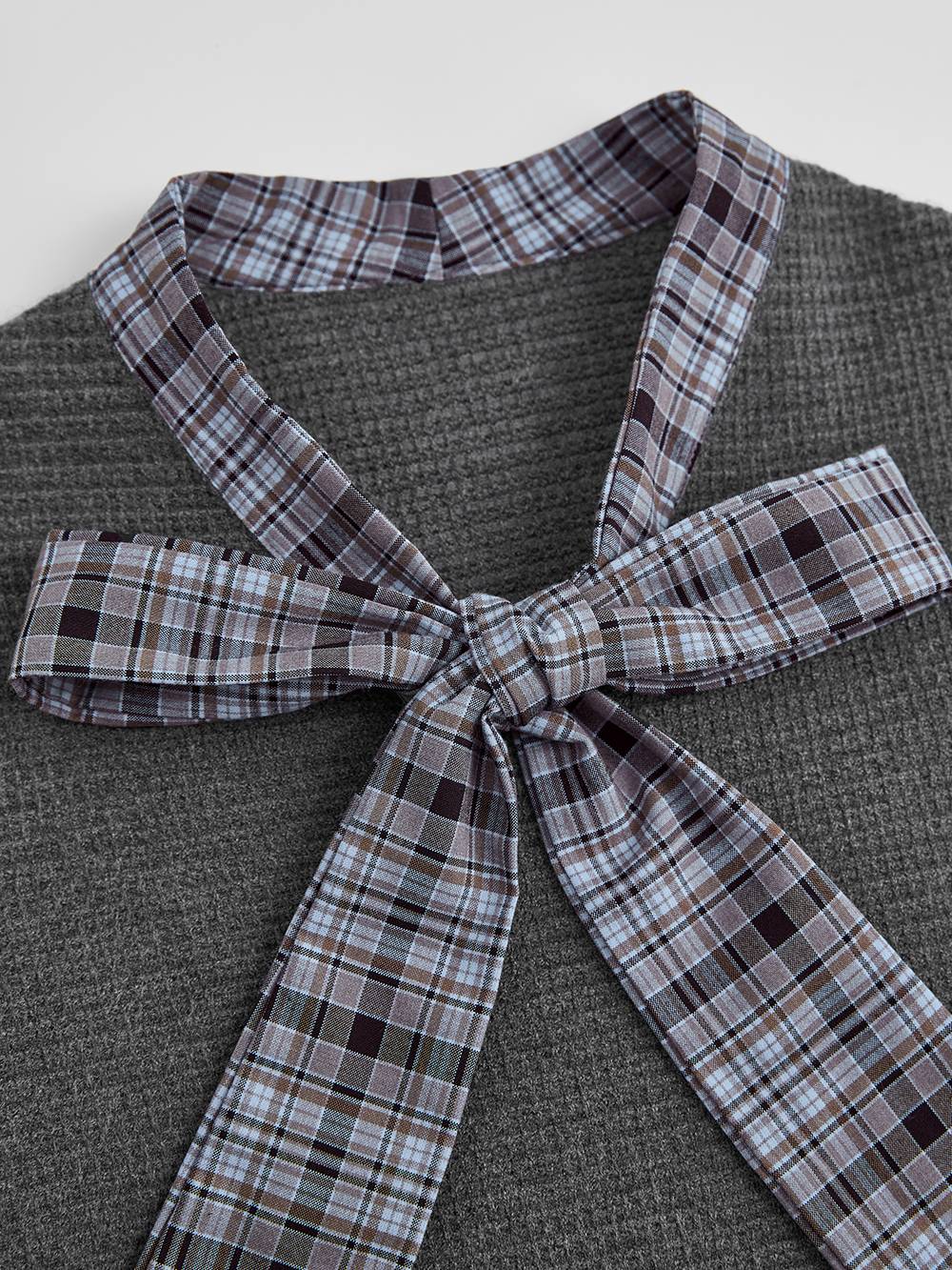Plaid Ribbon Tie Knit Dress – KUOSE.com