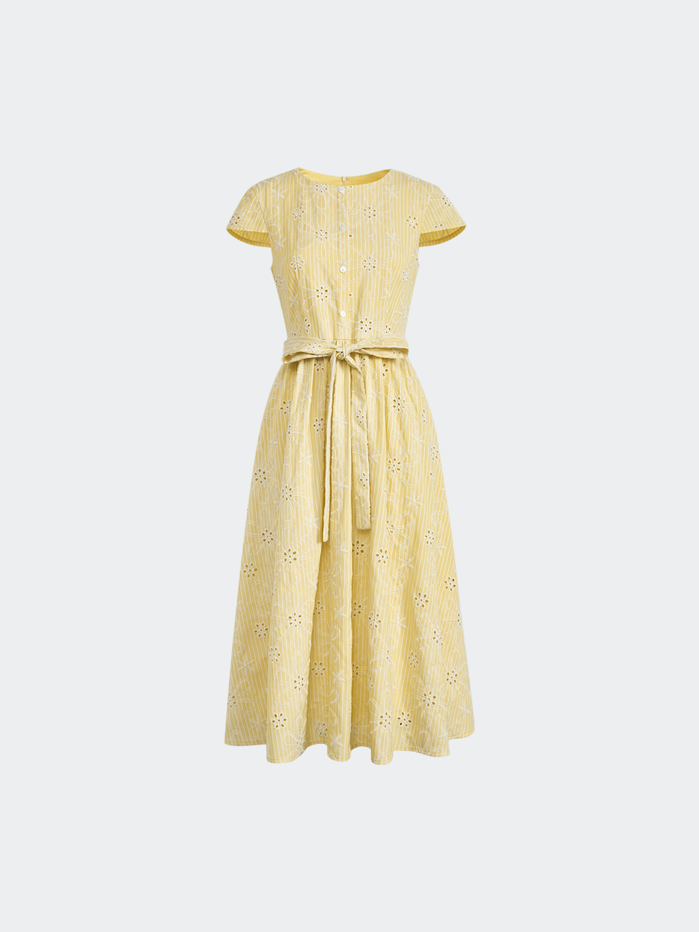 Yellow Broderie Tie Waist Dress